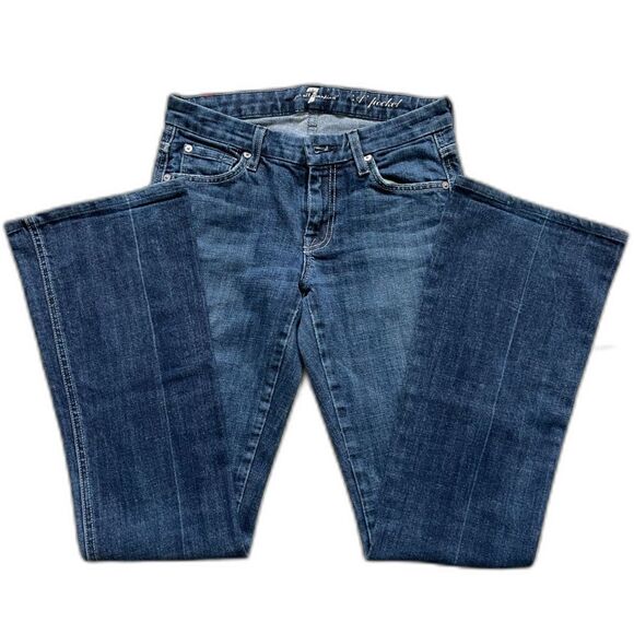 Women's 7 For All Mankind Medium Wash 5 Pocket Bootcut Blue Jeans EUC Size 26 - Picture 1 of 8